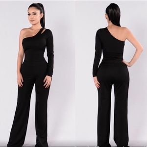 Black one shoulder jumpsuit